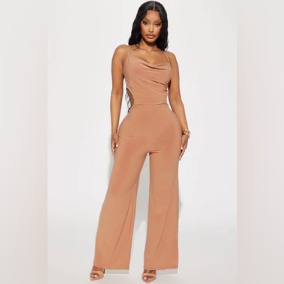 Fashion Nova Pants - Fashion Nova Audrina Backless Jumpsuit Taupe Large